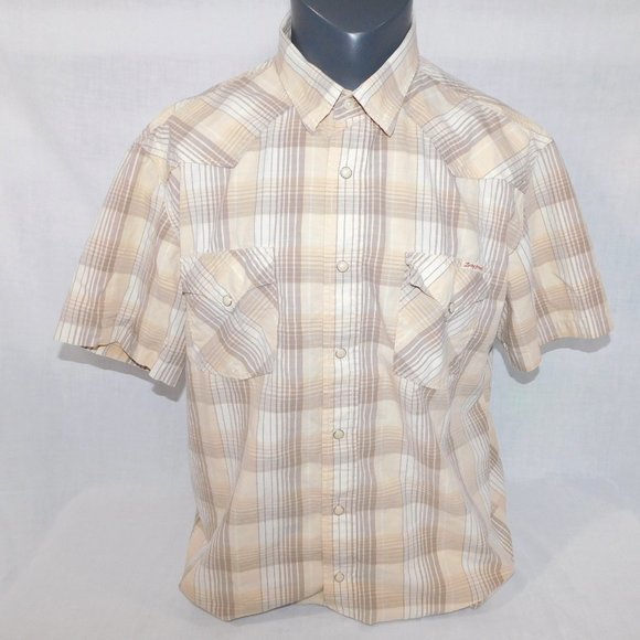 Lucky Brand Mens XL Cream Tan Snap Front Short sleeve Western Shirt - Picture 1 of 12